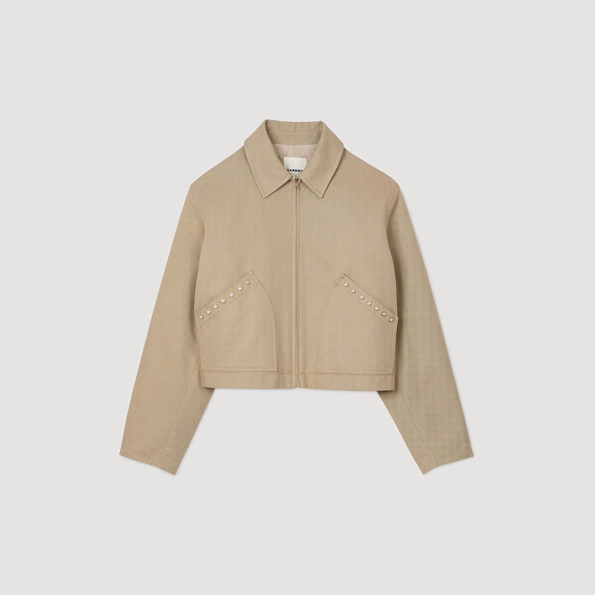 Marais Short Jacket With Rhinestone Details Beige