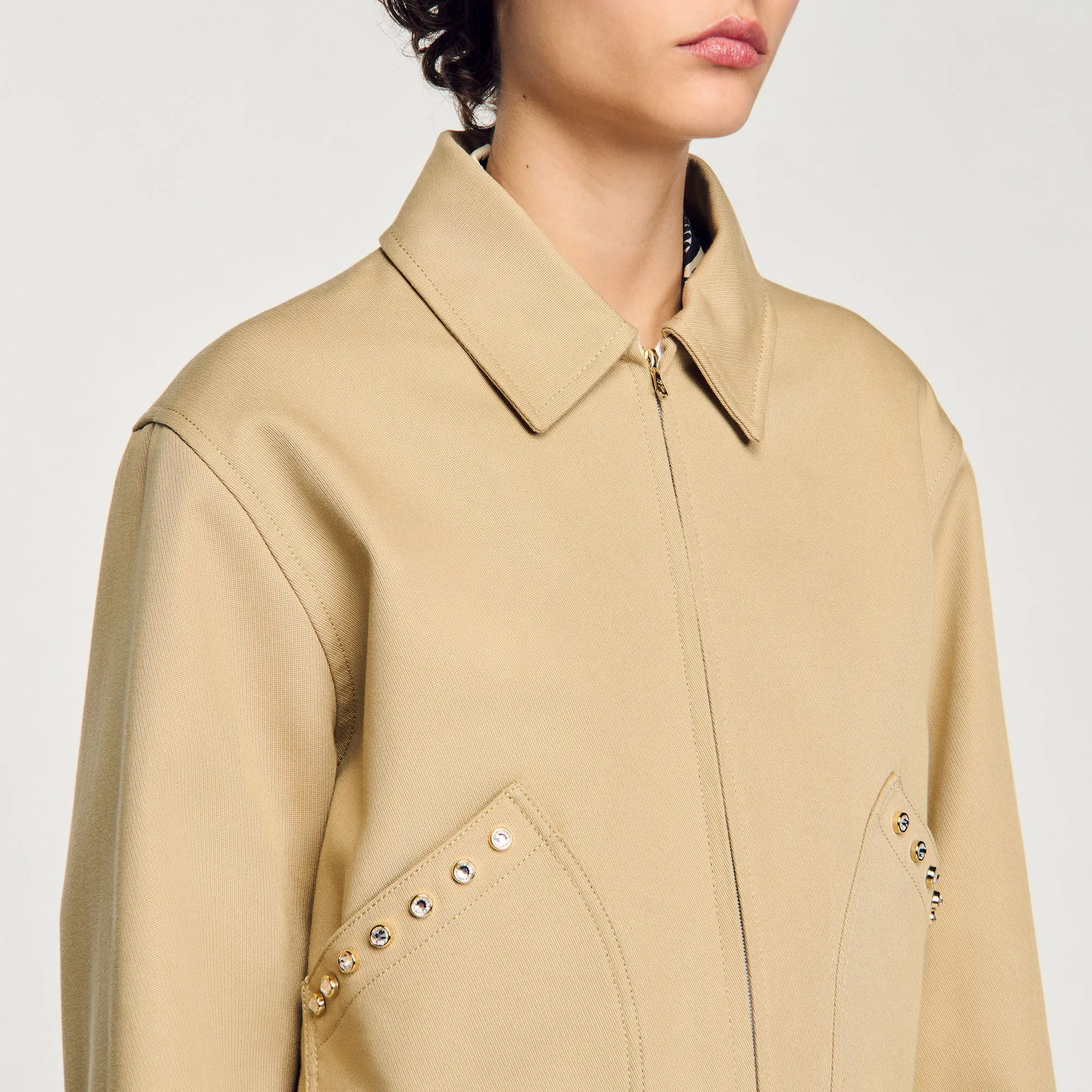 Marais Short Jacket With Rhinestone Details Beige