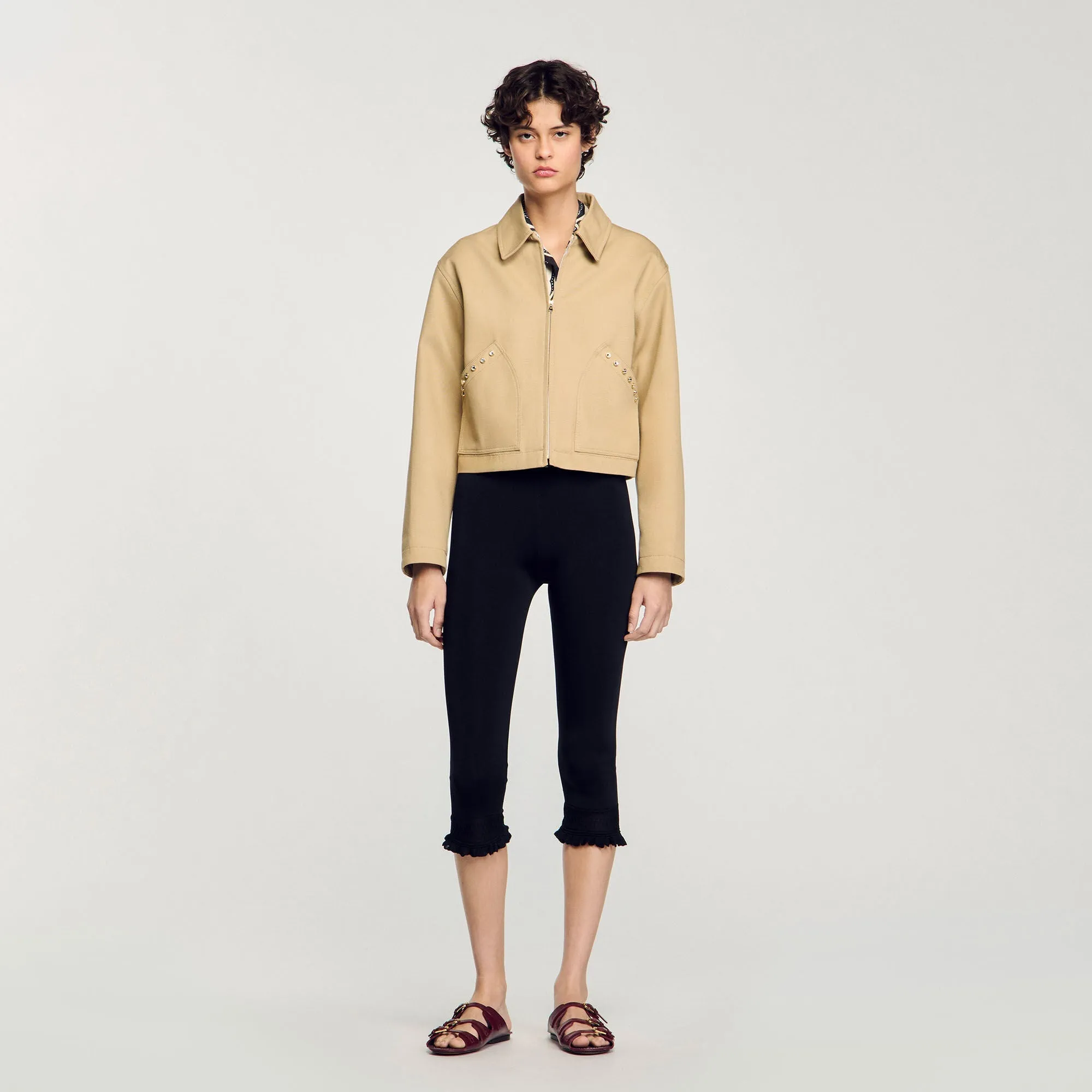 Marais Short Jacket With Rhinestone Details Beige
