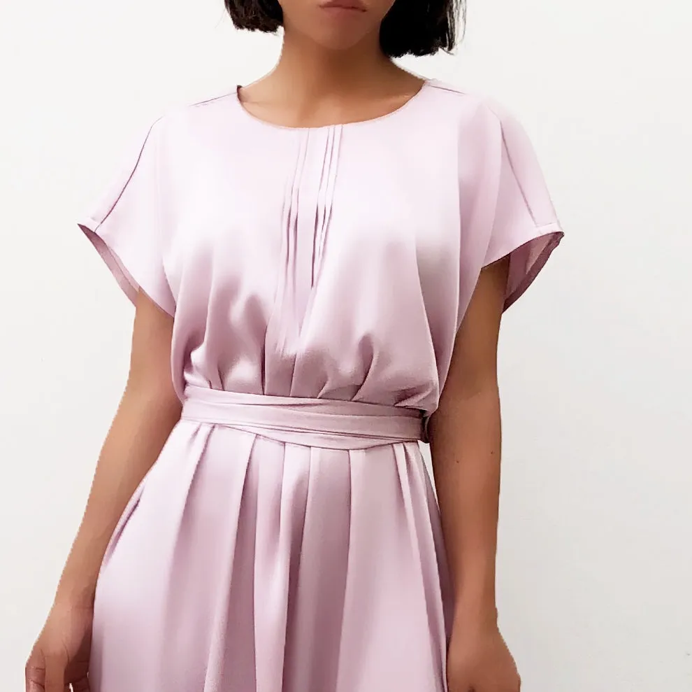 MATT SATIN TUNIC DRESS WITH PIN TUCK DETAILS