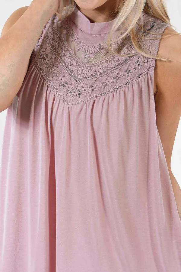 Mauve Pink Lace Tank Top