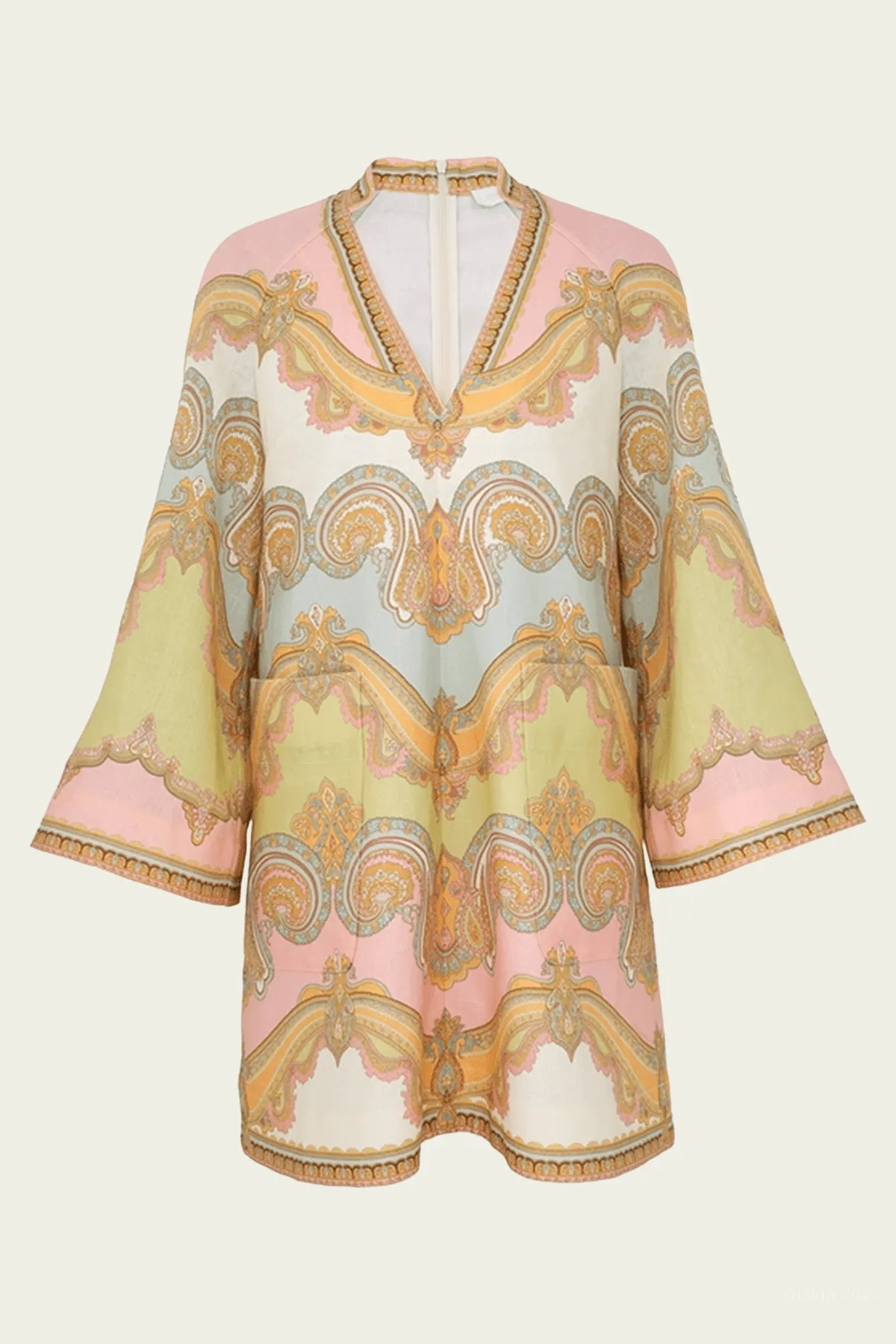 Maxine Tunic Mini Dress in Gold Paisley