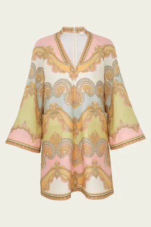 Maxine Tunic Mini Dress in Gold Paisley