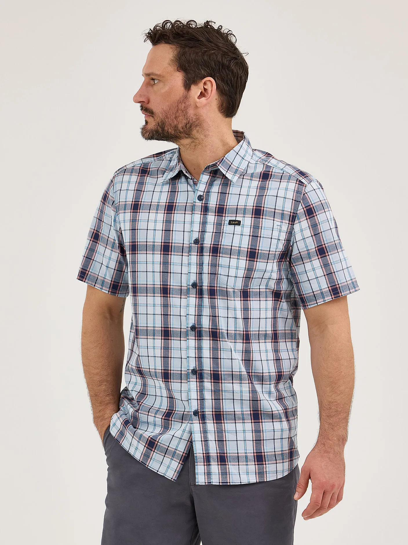 Men's Extreme Motion All Purpose S/S Plaid Button Down Shirt - Aurora Sepia - 112361946