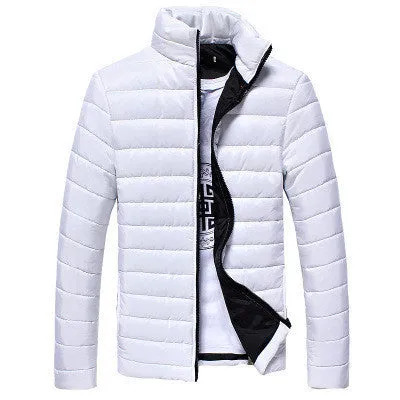 Men's Short Jacket Fashion Solid Color Stand Collar Down Coat Cotton Slim Warm Zipper Park Jackets for Men