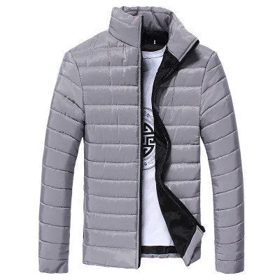 Men's Short Jacket Fashion Solid Color Stand Collar Down Coat Cotton Slim Warm Zipper Park Jackets for Men