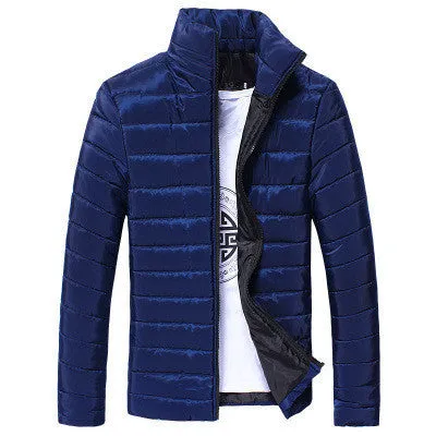 Men's Short Jacket Fashion Solid Color Stand Collar Down Coat Cotton Slim Warm Zipper Park Jackets for Men