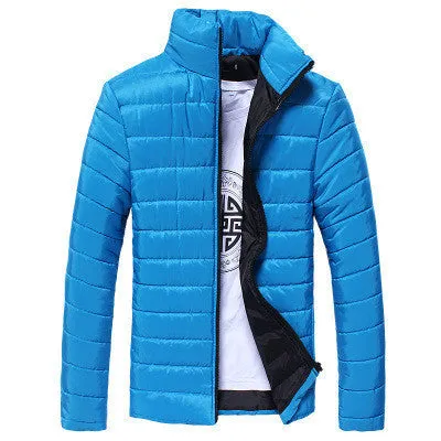 Men's Short Jacket Fashion Solid Color Stand Collar Down Coat Cotton Slim Warm Zipper Park Jackets for Men