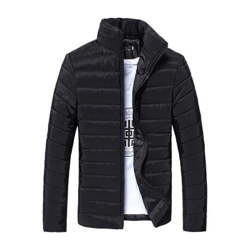Men's Short Jacket Fashion Solid Color Stand Collar Down Coat Cotton Slim Warm Zipper Park Jackets for Men
