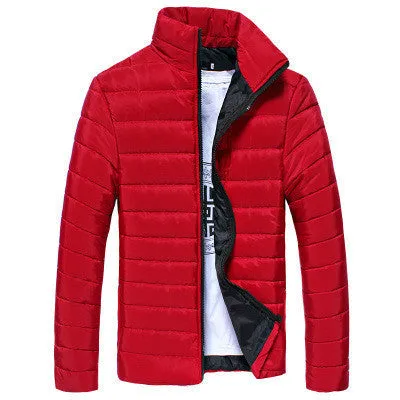 Men's Short Jacket Fashion Solid Color Stand Collar Down Coat Cotton Slim Warm Zipper Park Jackets for Men