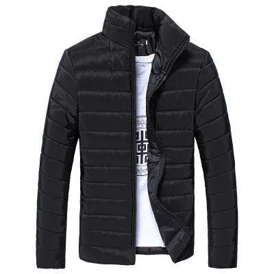 Men's Short Jacket Fashion Solid Color Stand Collar Down Coat Cotton Slim Warm Zipper Park Jackets for Men