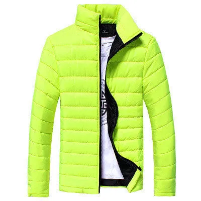 Men's Short Jacket Fashion Solid Color Stand Collar Down Coat Cotton Slim Warm Zipper Park Jackets for Men