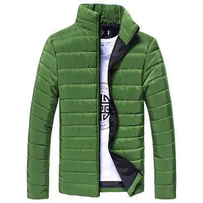 Men's Short Jacket Fashion Solid Color Stand Collar Down Coat Cotton Slim Warm Zipper Park Jackets for Men