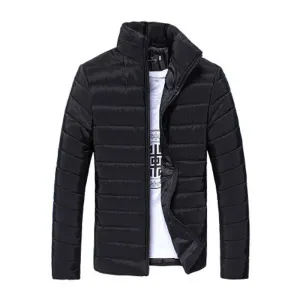 Men's Short Jacket Fashion Solid Color Stand Collar Down Coat Cotton Slim Warm Zipper Park Jackets for Men