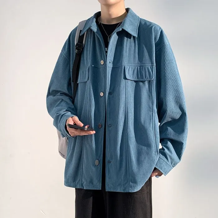 Men's Simple Button-up Overshirt with Stand-Up Collar