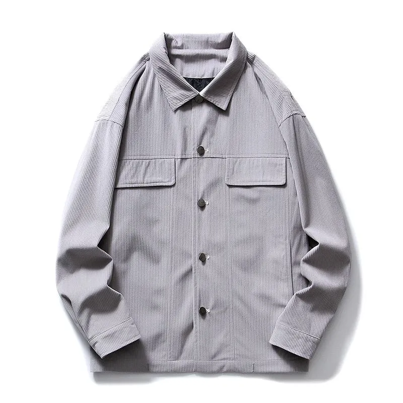 Men's Simple Button-up Overshirt with Stand-Up Collar