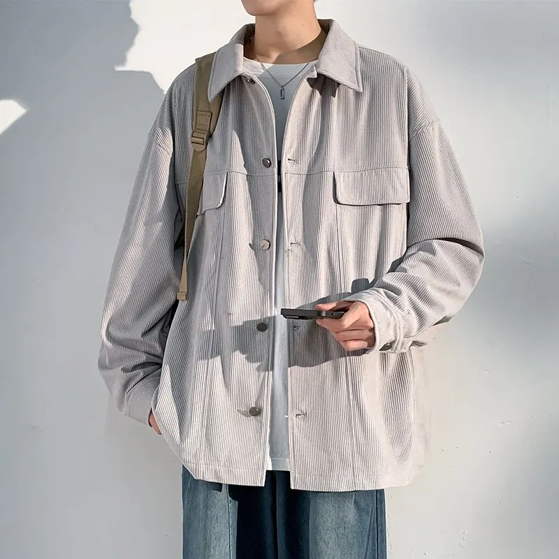 Men's Simple Button-up Overshirt with Stand-Up Collar