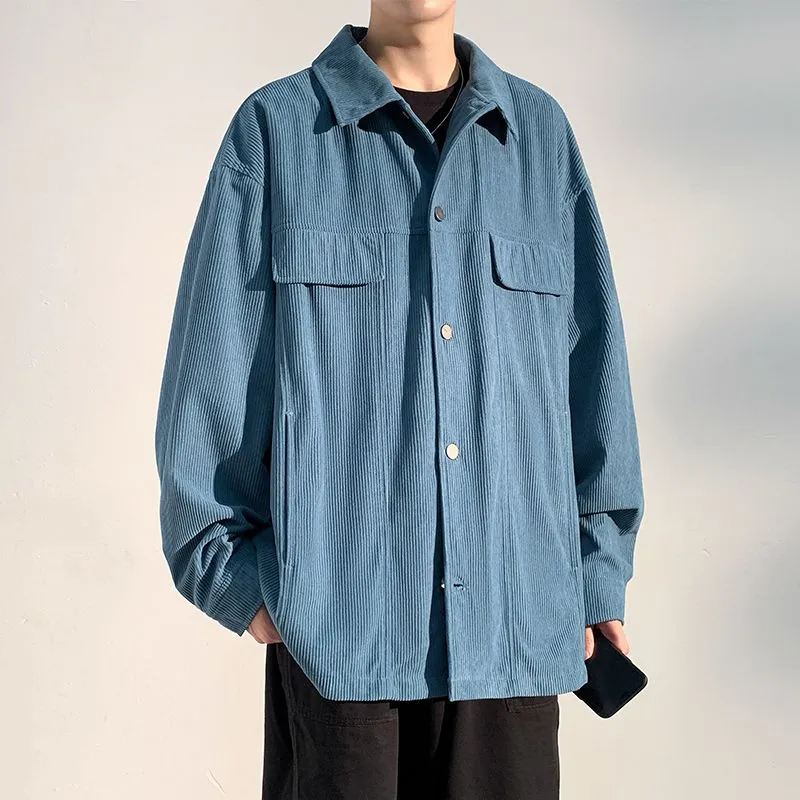 Men's Simple Button-up Overshirt with Stand-Up Collar