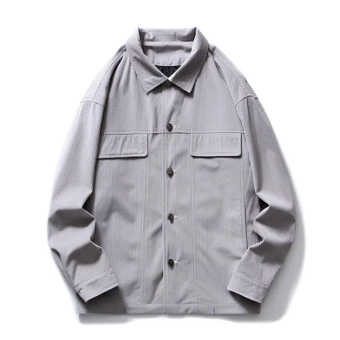 Men's Simple Button-up Overshirt with Stand-Up Collar