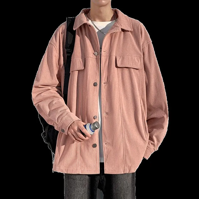 Men's Simple Button-up Overshirt with Stand-Up Collar