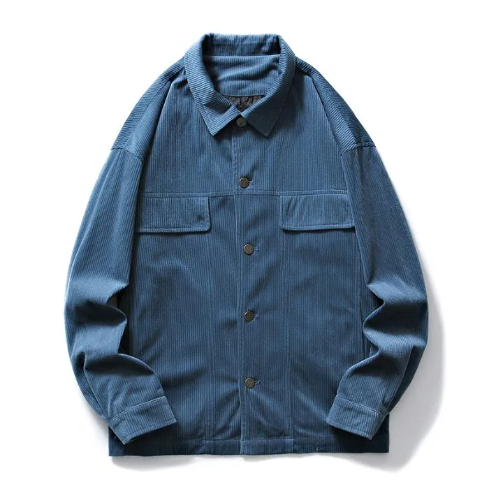 Men's Simple Button-up Overshirt with Stand-Up Collar