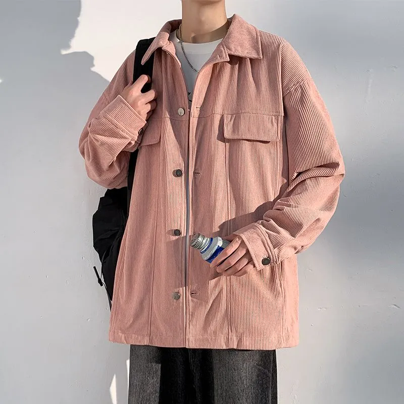 Men's Simple Button-up Overshirt with Stand-Up Collar