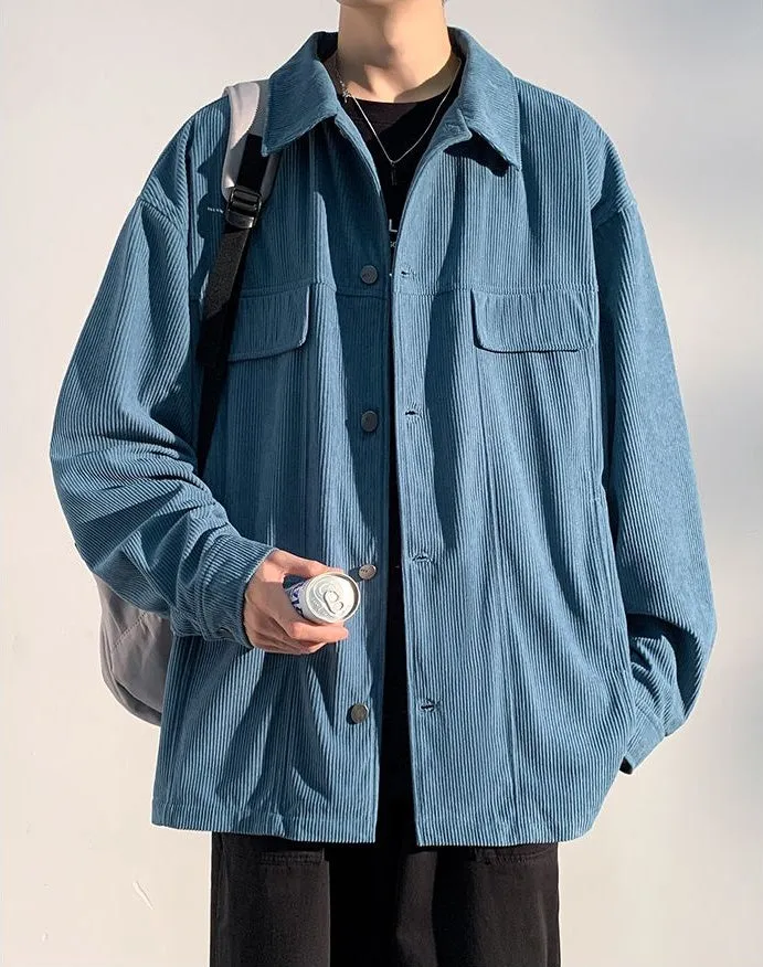 Men's Simple Button-up Overshirt with Stand-Up Collar