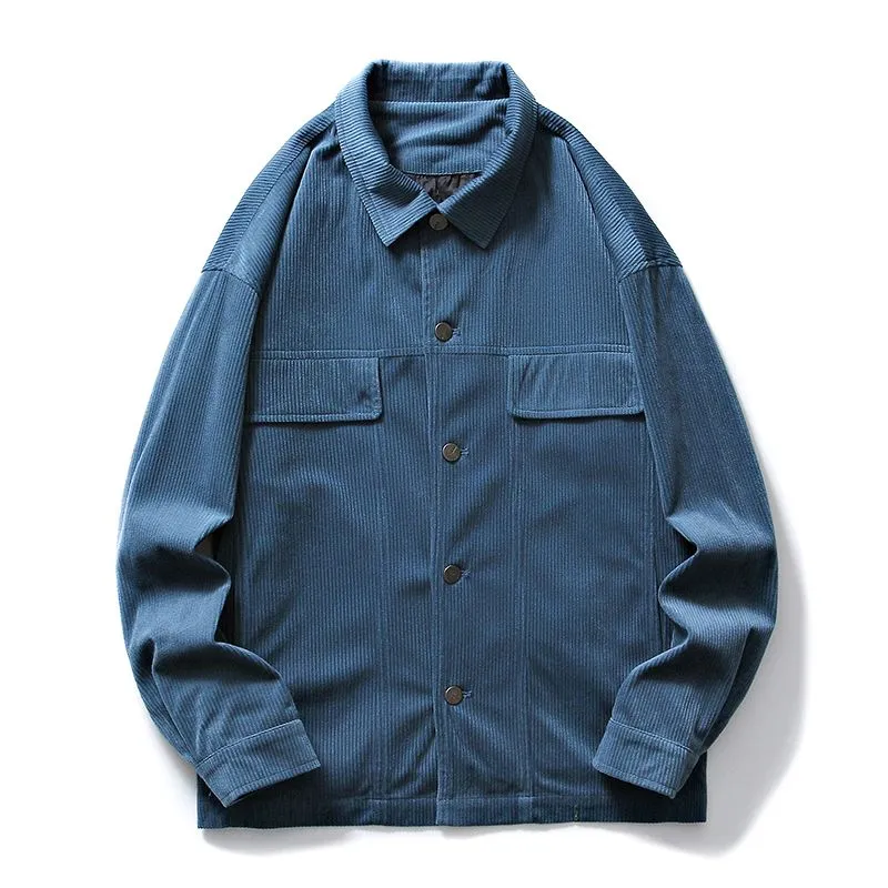 Men's Simple Button-up Overshirt with Stand-Up Collar