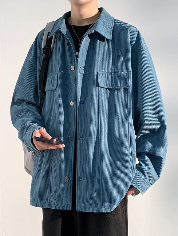 Men's Simple Button-up Overshirt with Stand-Up Collar