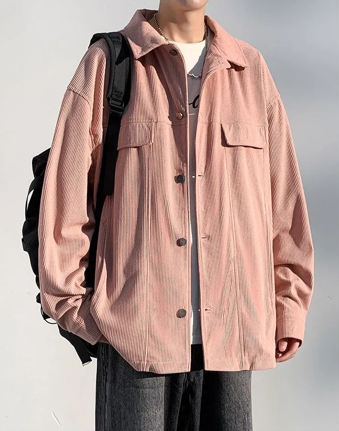 Men's Simple Button-up Overshirt with Stand-Up Collar