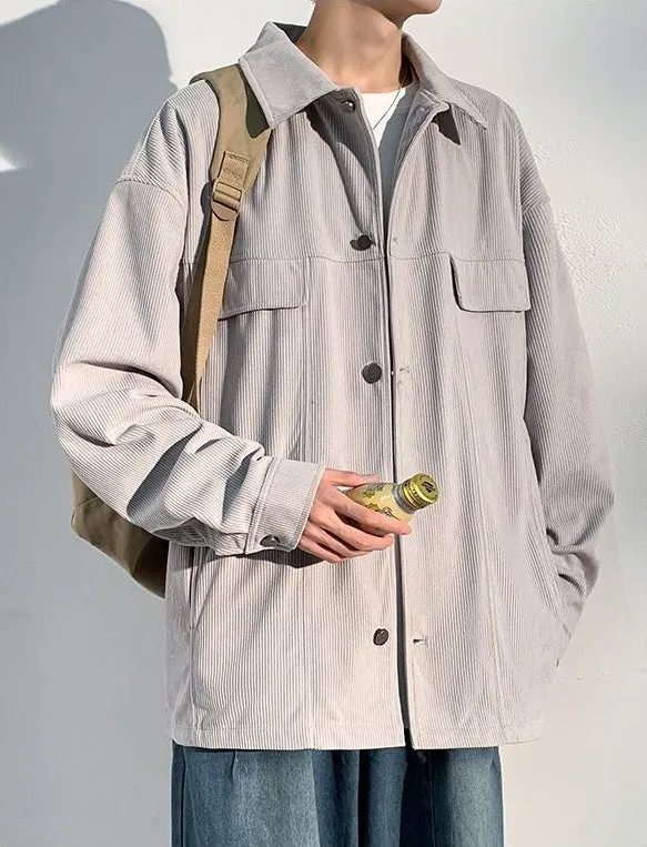 Men's Simple Button-up Overshirt with Stand-Up Collar