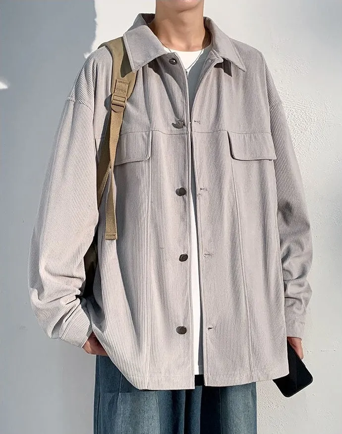 Men's Simple Button-up Overshirt with Stand-Up Collar