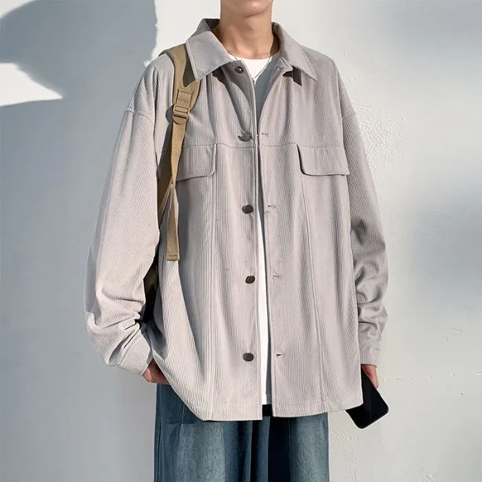Men's Simple Button-up Overshirt with Stand-Up Collar