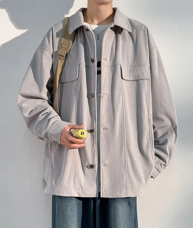 Men's Simple Button-up Overshirt with Stand-Up Collar