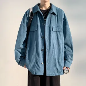 Men's Simple Button-up Overshirt with Stand-Up Collar