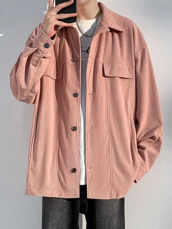 Men's Simple Button-up Overshirt with Stand-Up Collar
