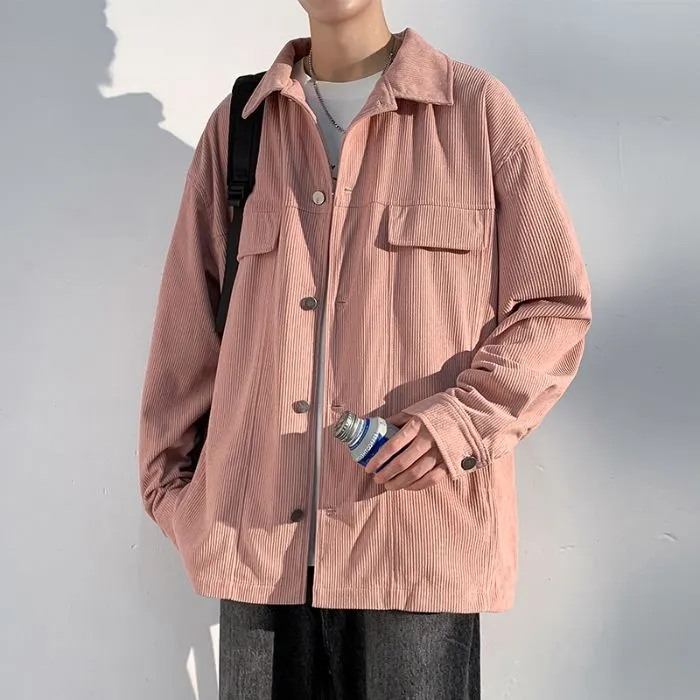 Men's Simple Button-up Overshirt with Stand-Up Collar