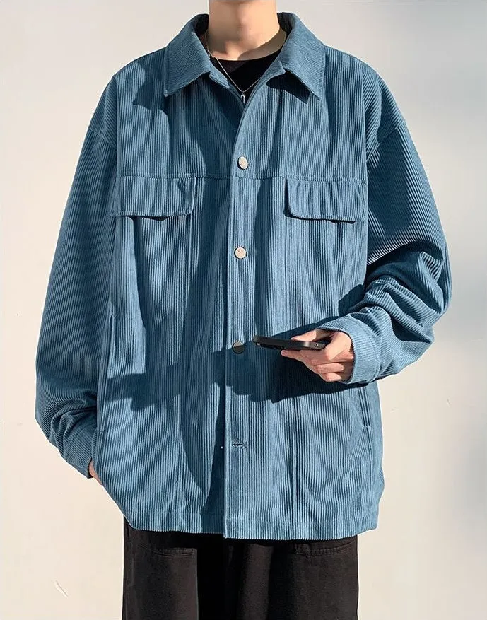 Men's Simple Button-up Overshirt with Stand-Up Collar