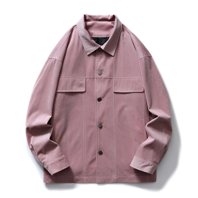 Men's Simple Button-up Overshirt with Stand-Up Collar