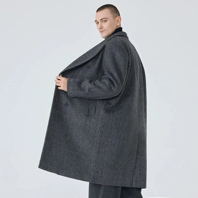 Mid-Length Herringbone Overcoat