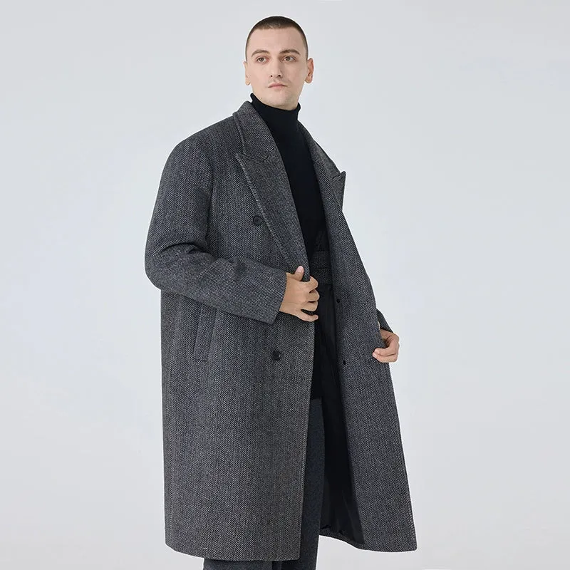 Mid-Length Herringbone Overcoat