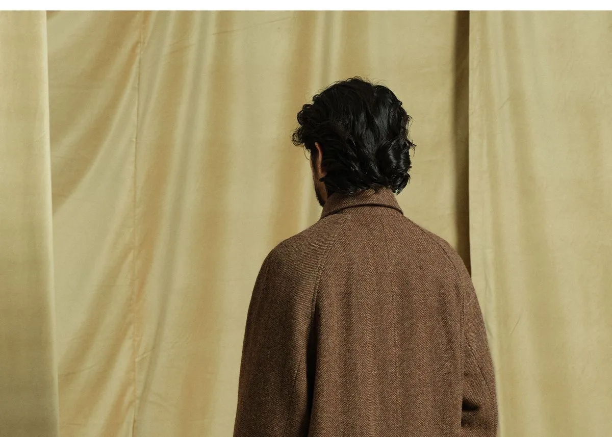 Mid-Length Wool Herringbone Coat