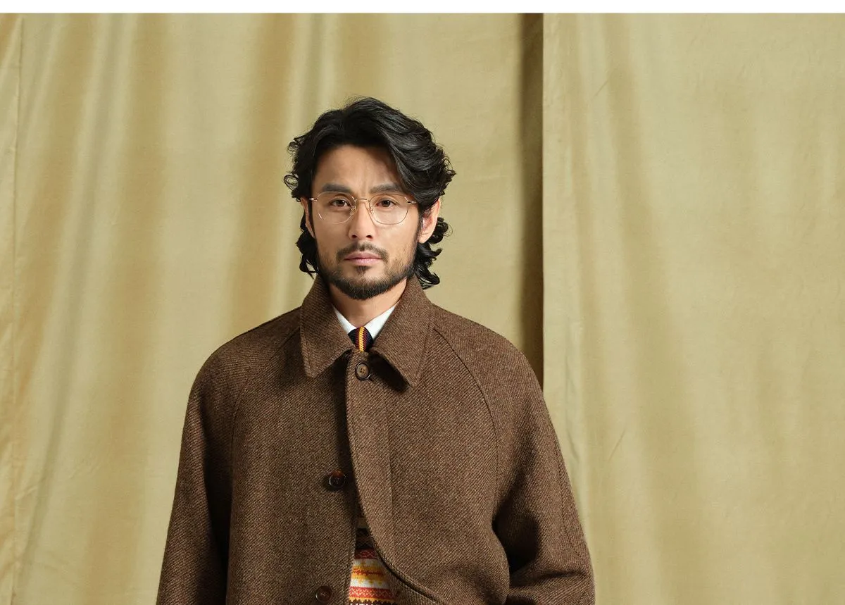 Mid-Length Wool Herringbone Coat