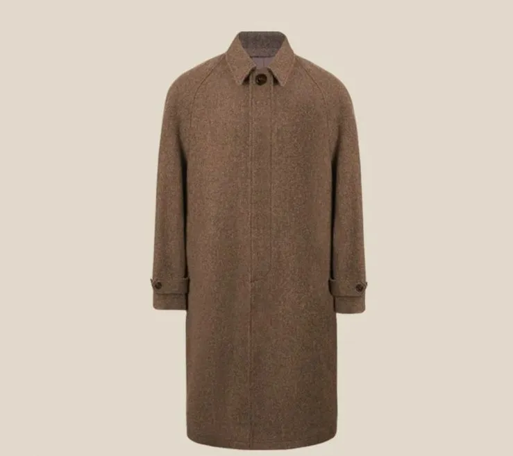 Mid-Length Wool Herringbone Coat
