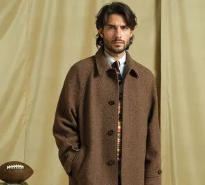 Mid-Length Wool Herringbone Coat