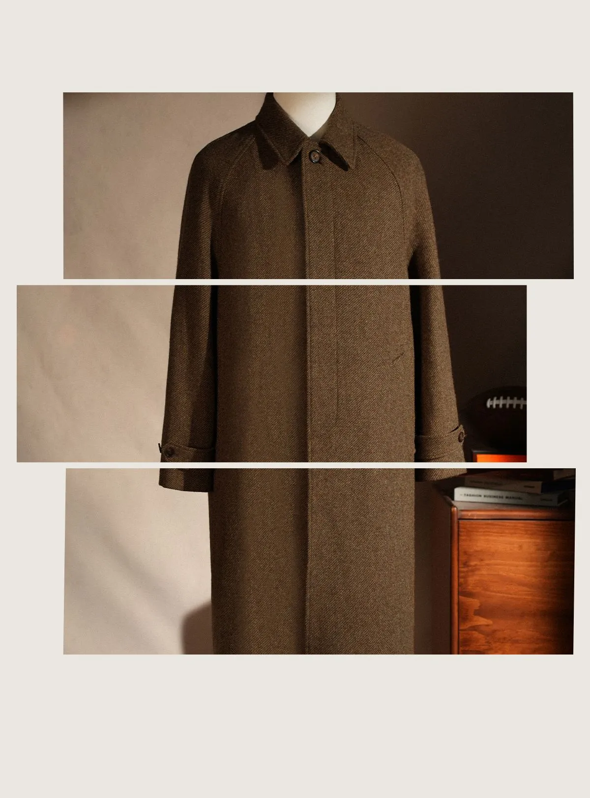 Mid-Length Wool Herringbone Coat