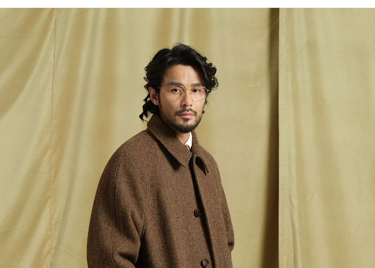Mid-Length Wool Herringbone Coat