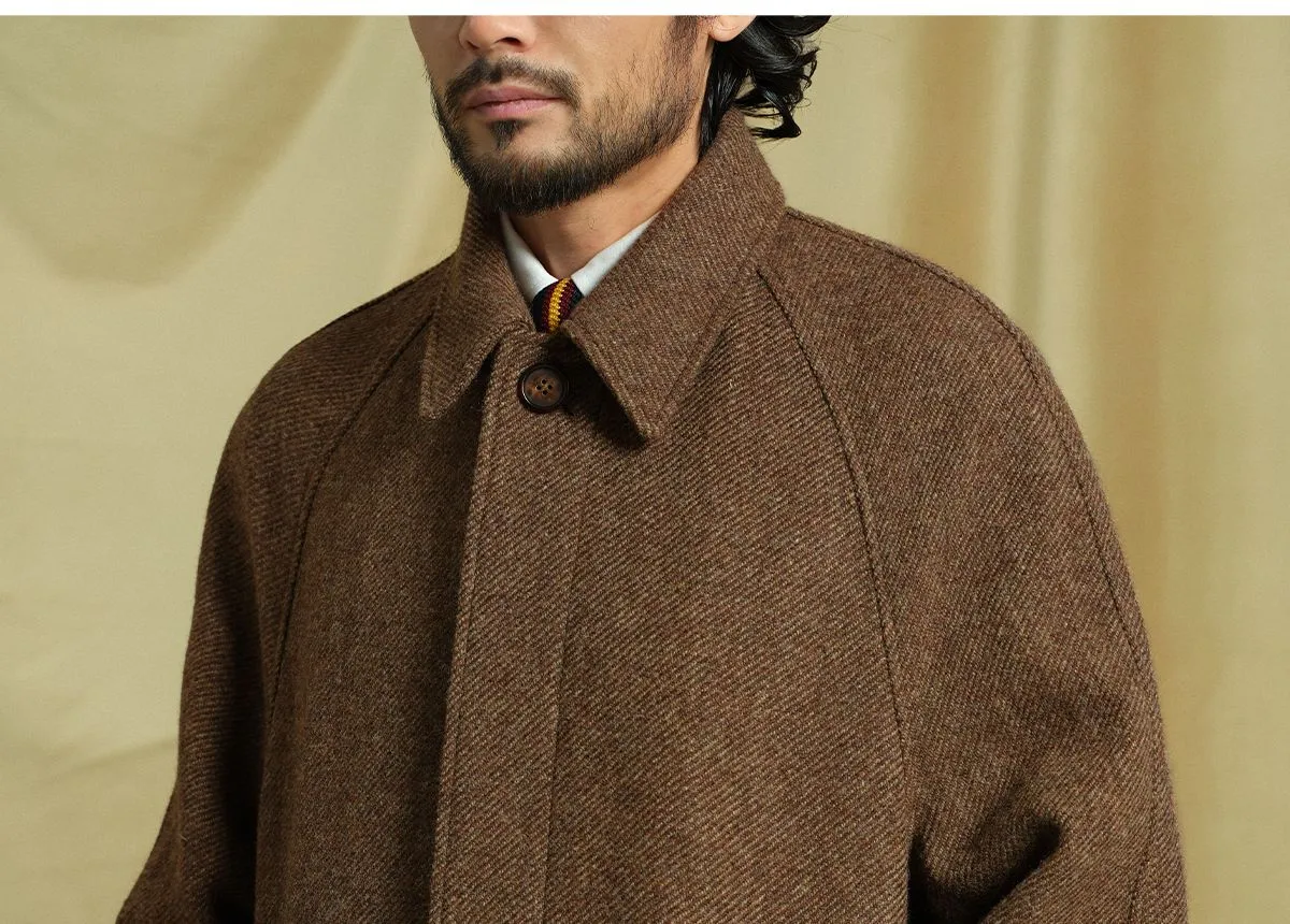 Mid-Length Wool Herringbone Coat