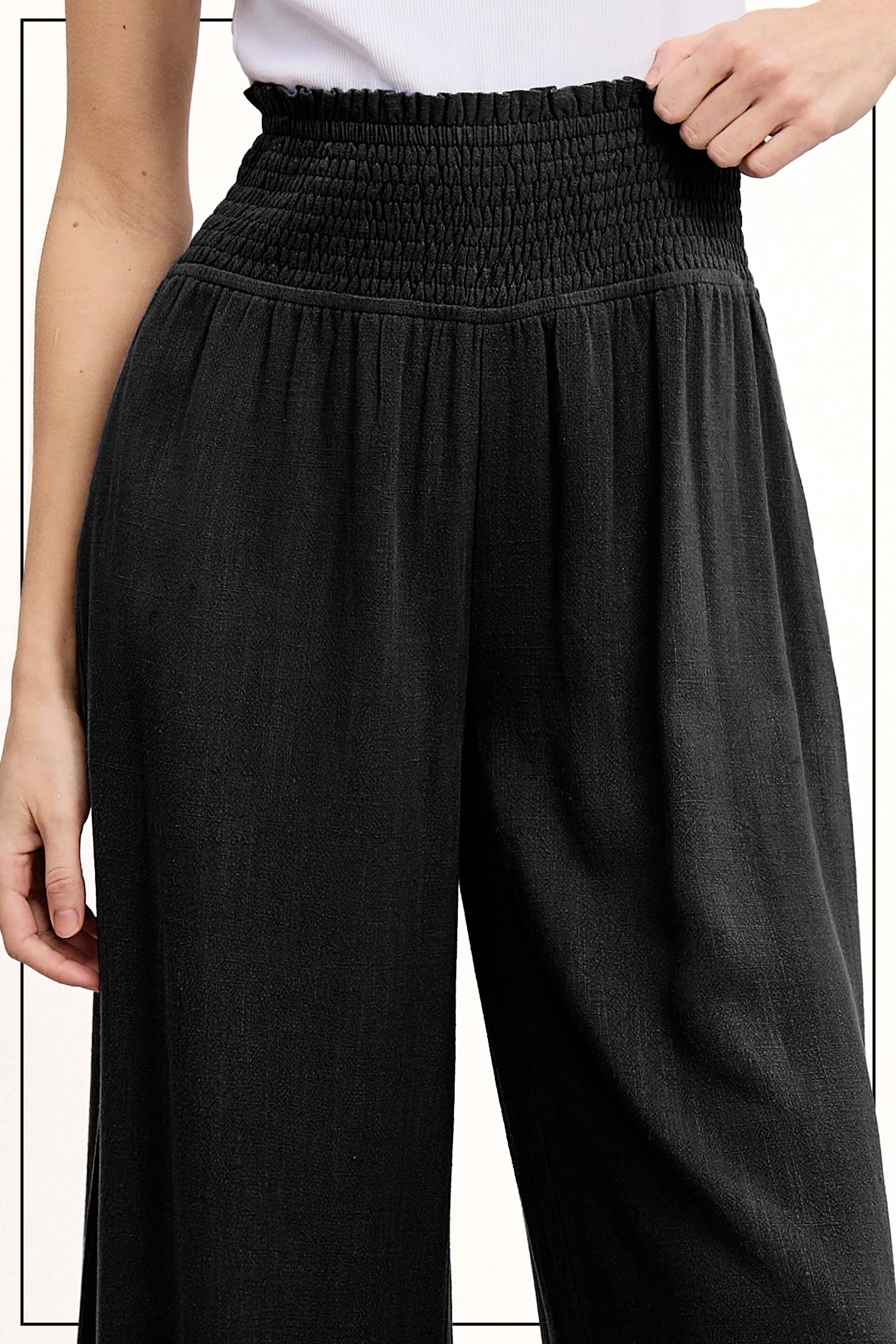 Millie-Smocked Waist High Waist Pants with Side Pockets