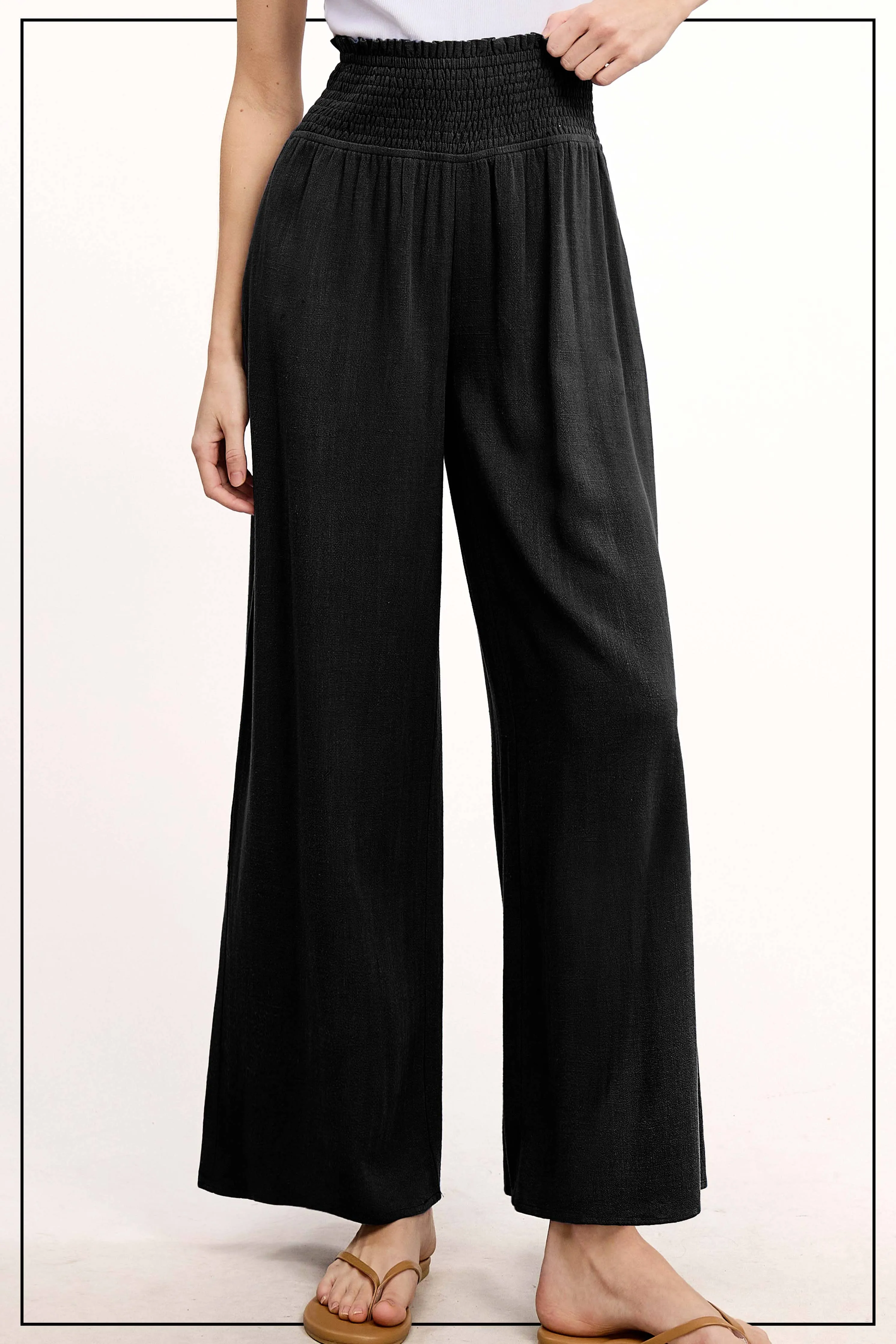Millie-Smocked Waist High Waist Pants with Side Pockets